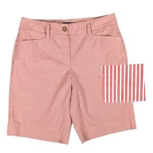 Lands’ End Shorts Womens 4 Red Ticking Stripe Cotton Preppy Coastal Cottagecore